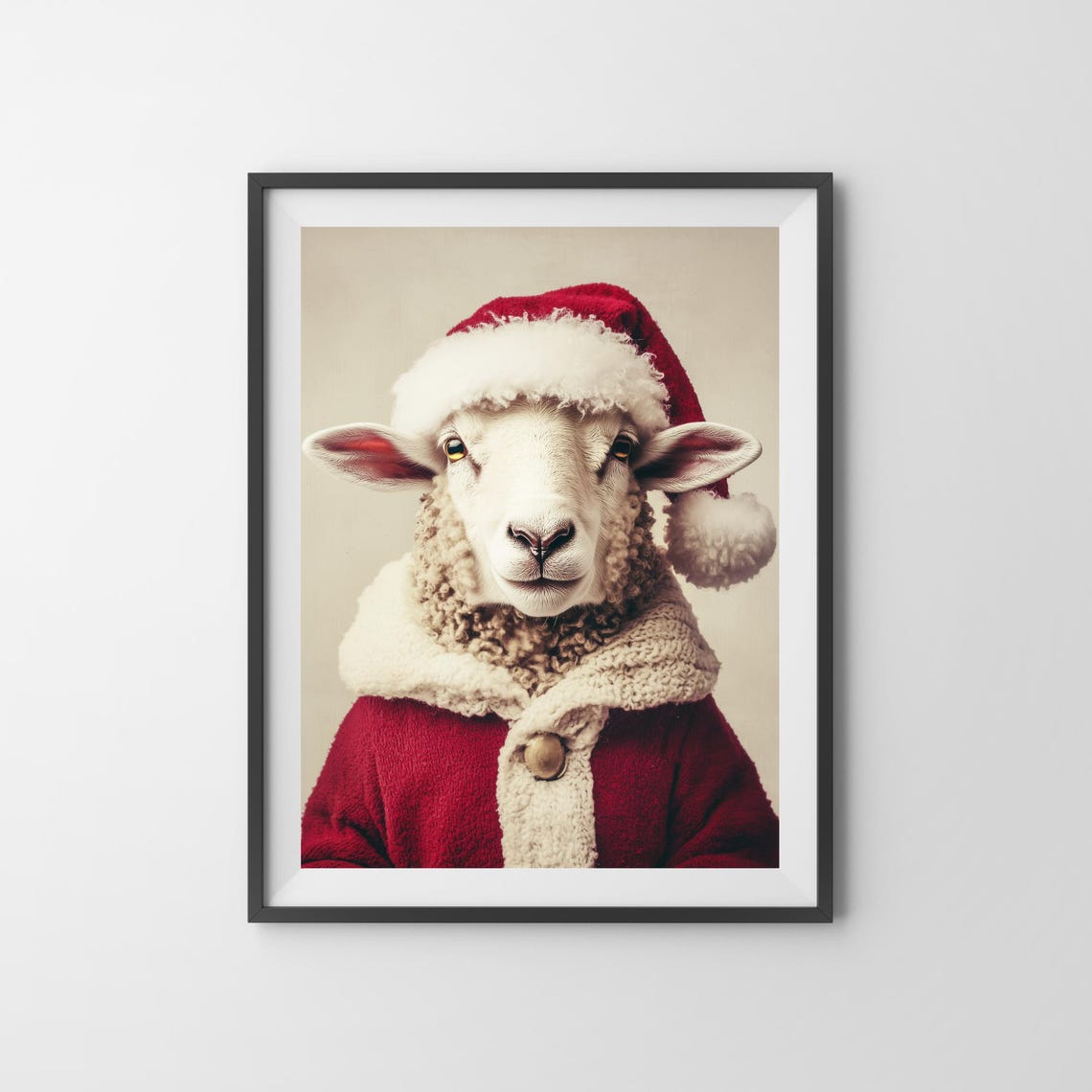 Sheep Wearing Santa Hat And Red Coat Festive Christmas Poster - Image 3