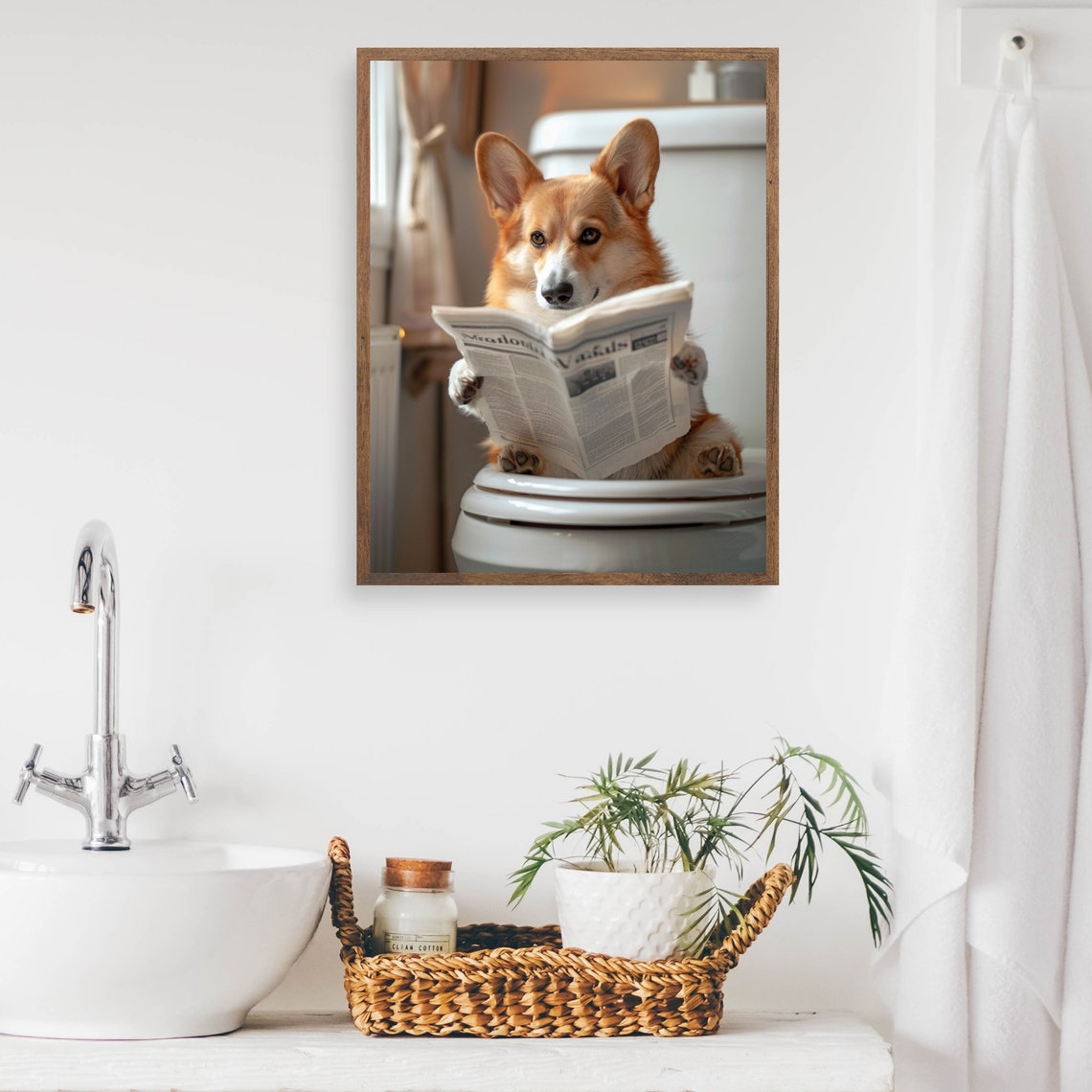 Corgi Reading a Newspaper While Sitting on the Toilet Funny Poster - Image 2