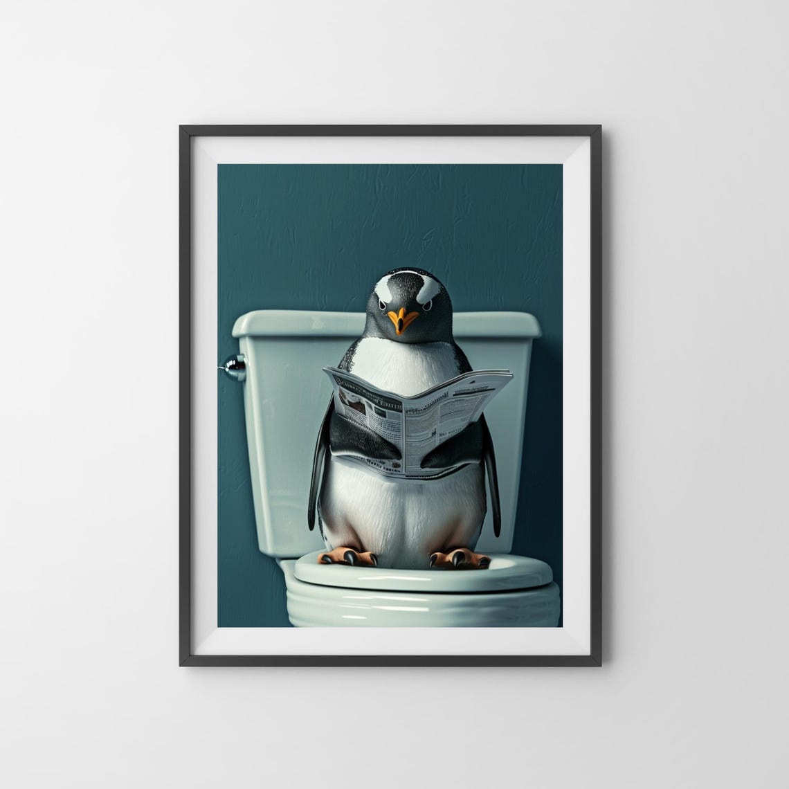 Penguin Reading a Newspaper While Sitting on the Toilet Funny Poster - Image 3