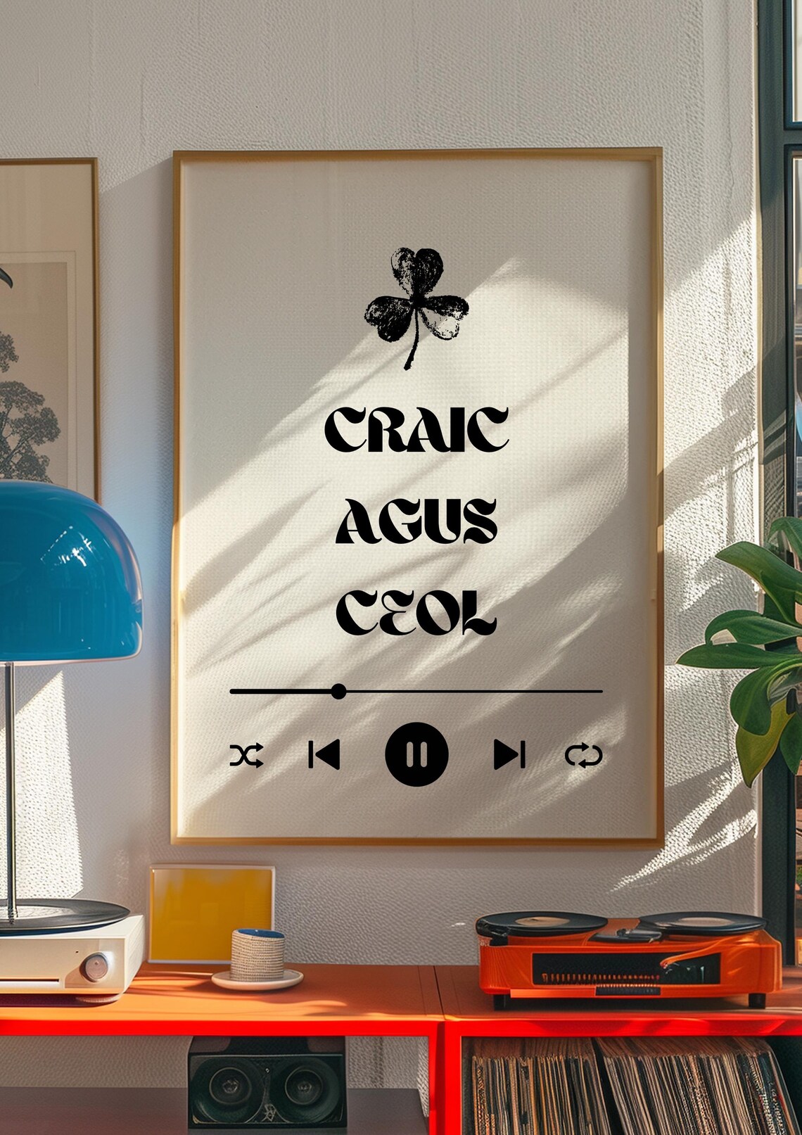 Craic Agus Ceol Shamrock Music Irish Quote Spotify Style Print - Image 4