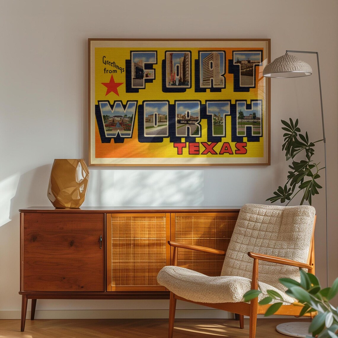 Fort Worth Texas Vintage Travel Poster, Postcard Art