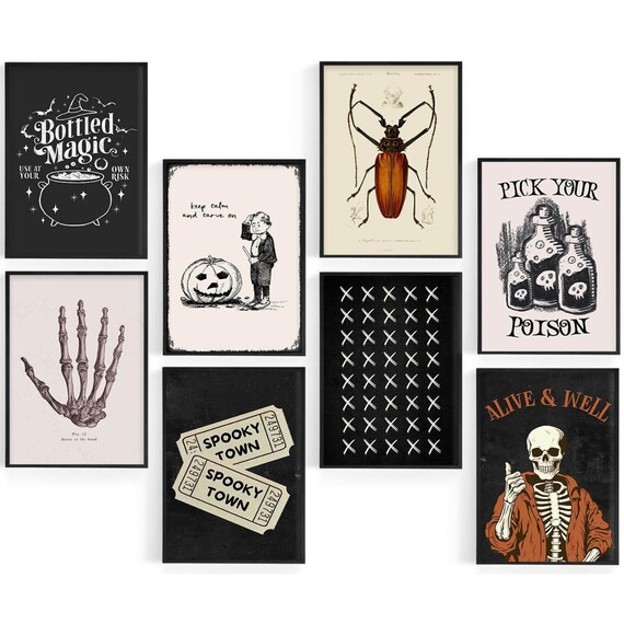 Halloween Gallery Wall Set Of Eight Spooky Art Collection Print