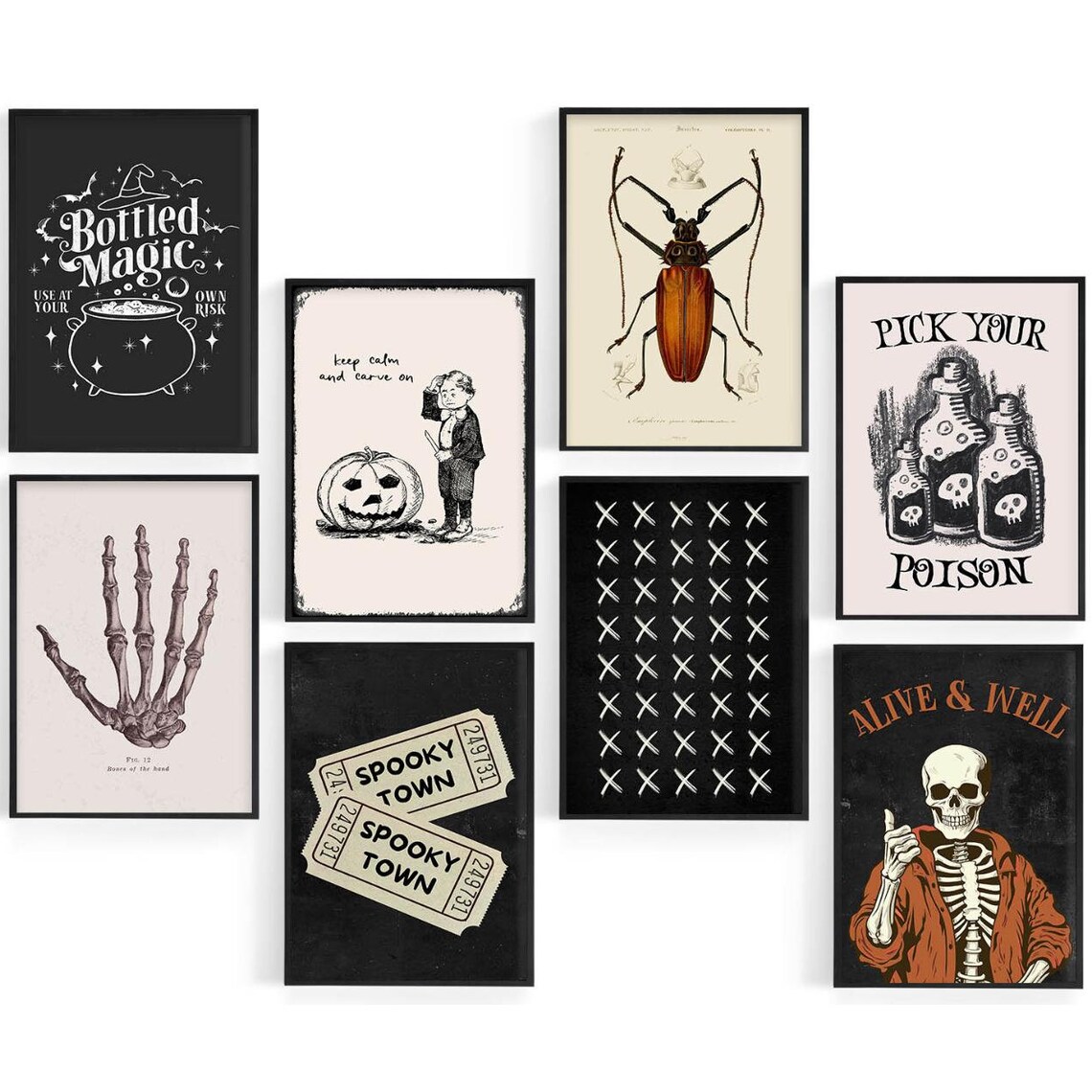 Halloween Gallery Wall Set Of Eight Spooky Art Collection Print