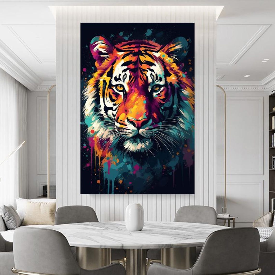 Vibrant Pop Art Tiger Face Portrait On Black Background Wall Poster - Image 4