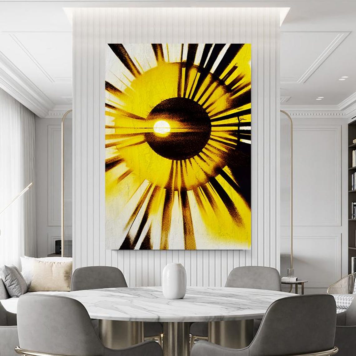 Yellow Sunburst Abstract Geometric Bold Modern Decor Wall Art - Image 4
