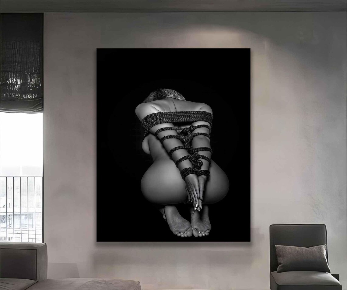 Woman in Ropes Black and White Shibari Art Photography Poster - Image 3