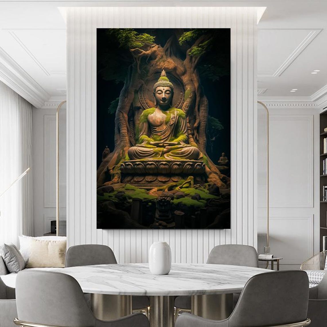 Meditating Buddha Statue Beneath Ancient Tree Roots Zen Art Poster - Image 4