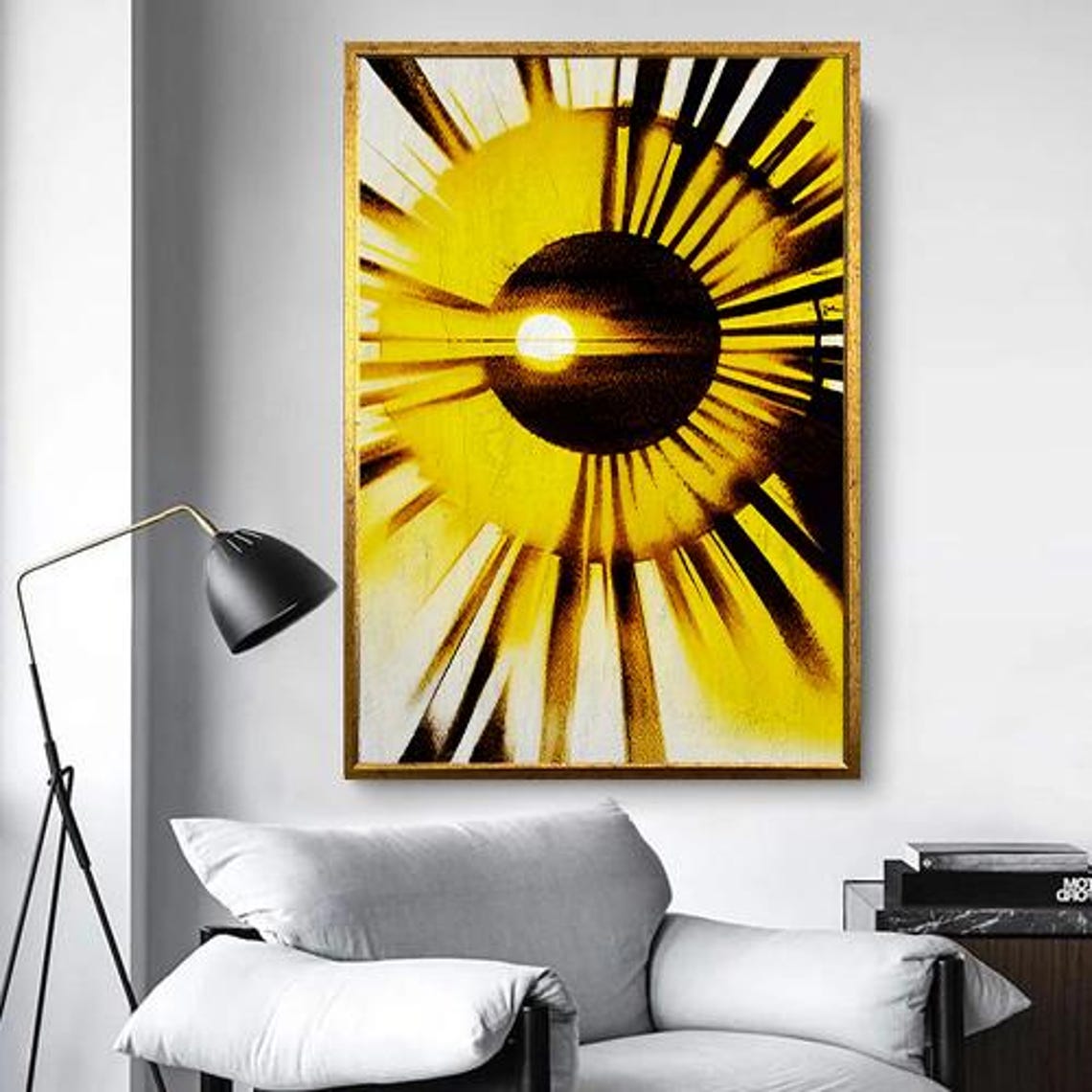 Yellow Sunburst Abstract Geometric Bold Modern Decor Wall Art - Image 5