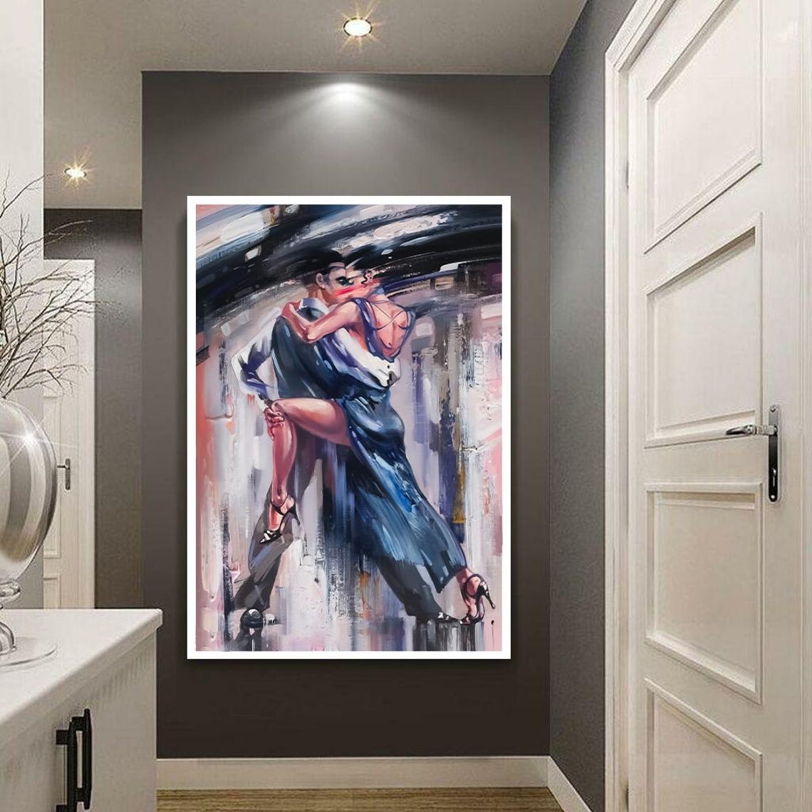 Passionate Tango Dancers Dramatic Lift Blue Dress Dance Poster - Image 2