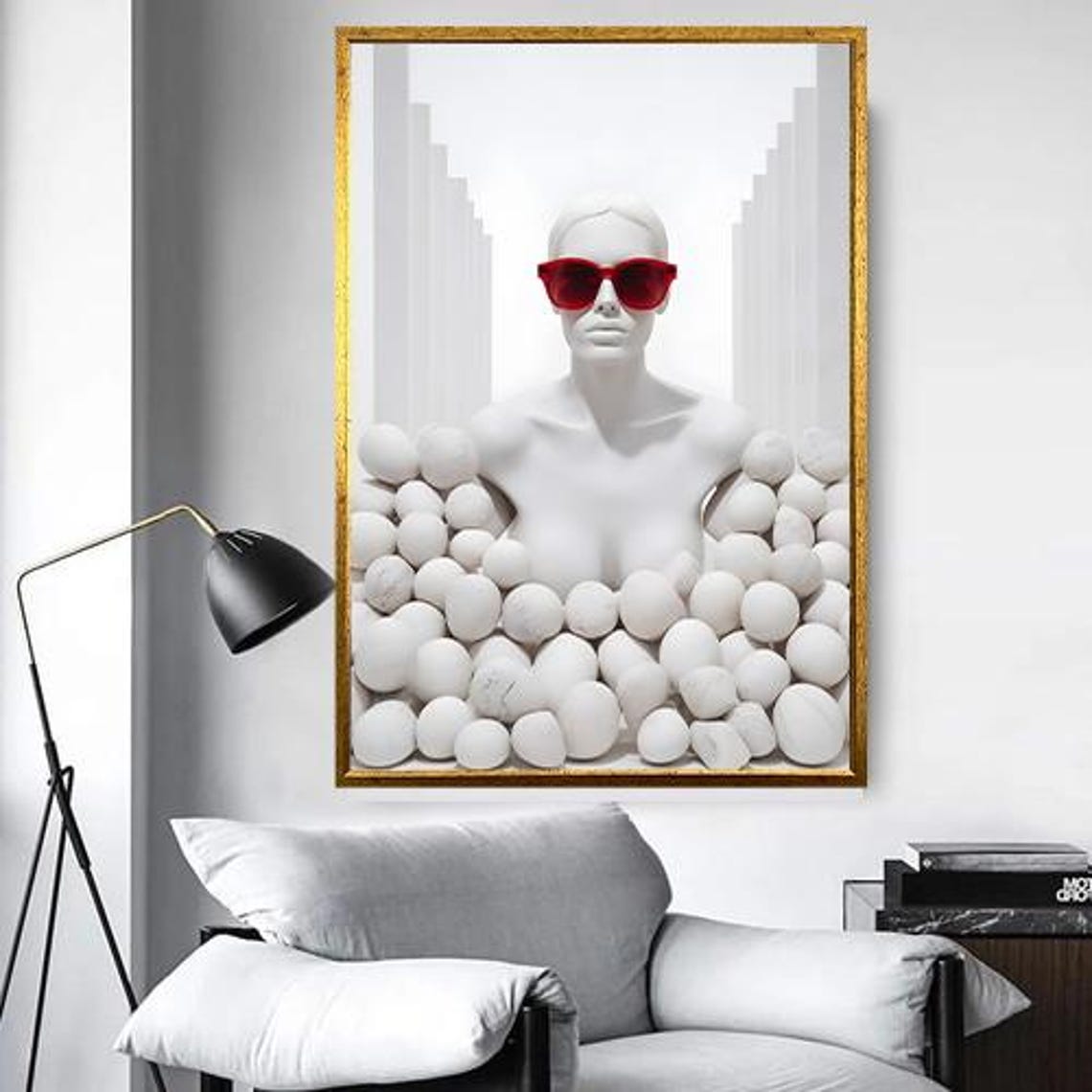 White Statue With Red Sunglasses Playful Surreal Pop Art Poster - Image 5