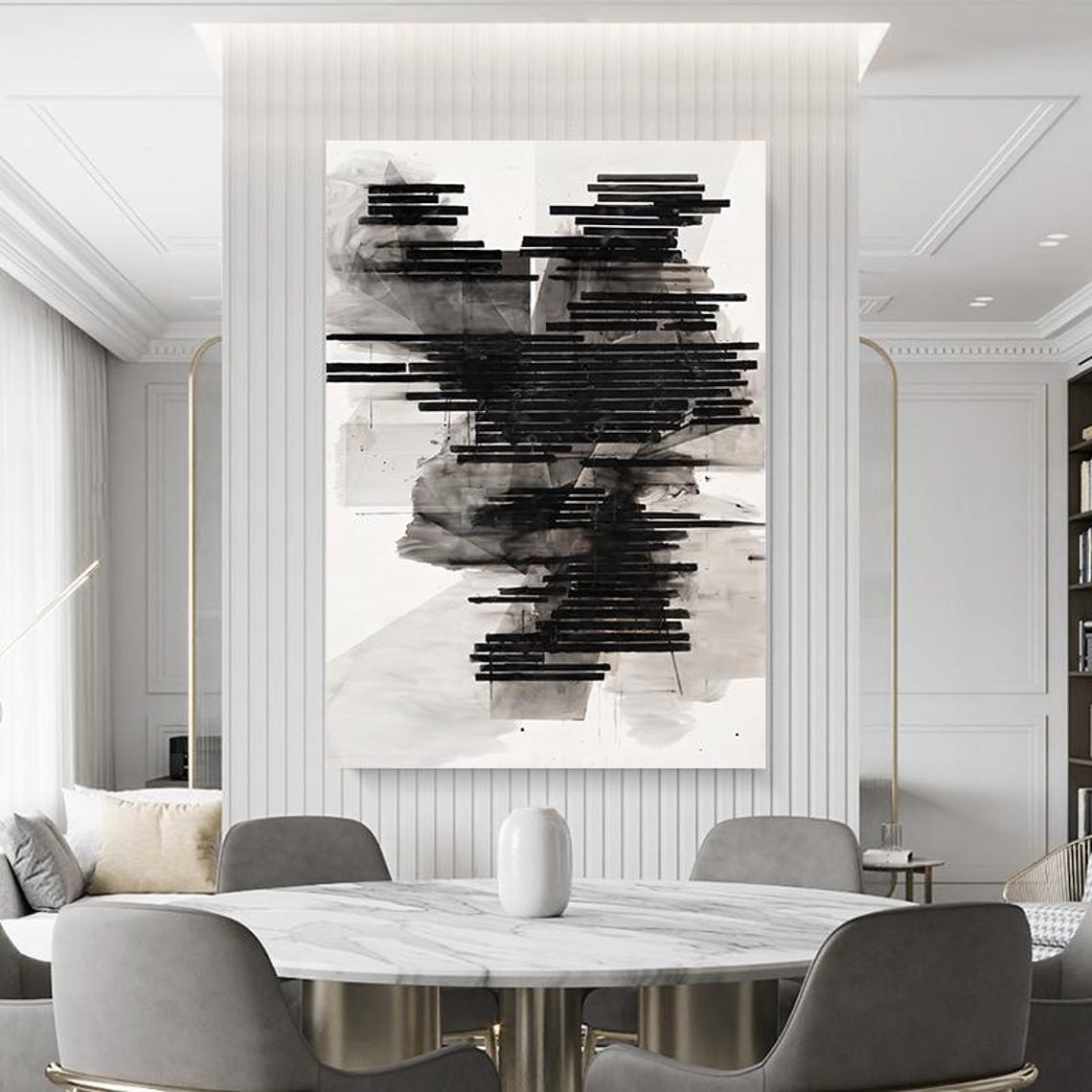 Black and White Horizontal Brushstroke Bars Abstract Art Poster - Image 3