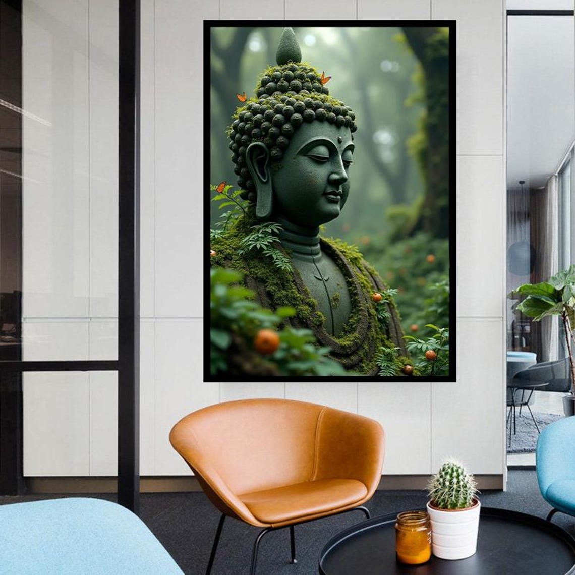 Moss Covered Buddha Head Statue in Misty Forest Zen Art Poster - Image 5