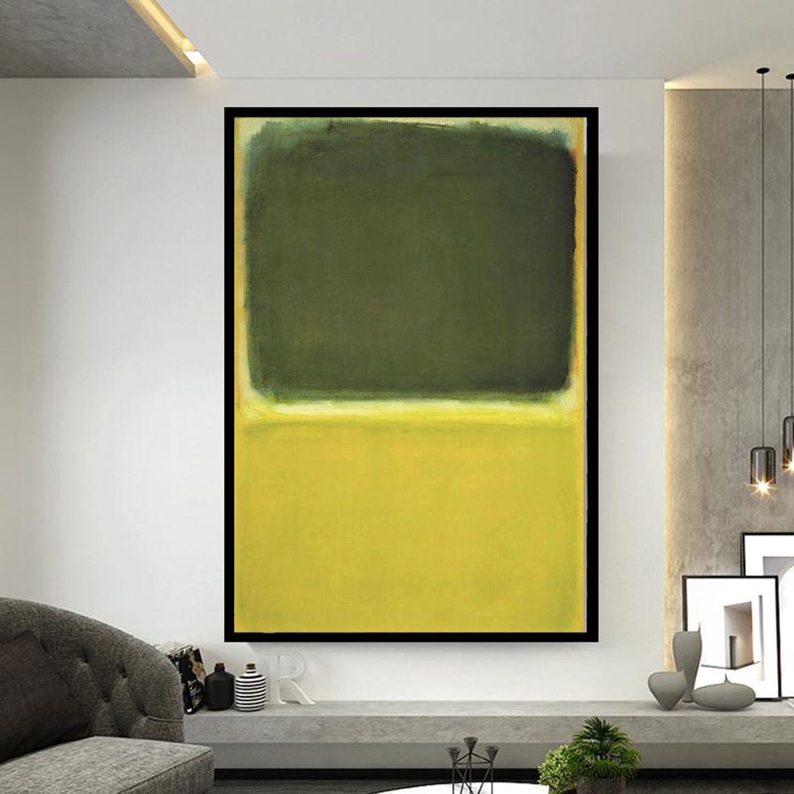 Olive Green And Golden Yellow Modern Color Field Abstract Wall Art - Image 3