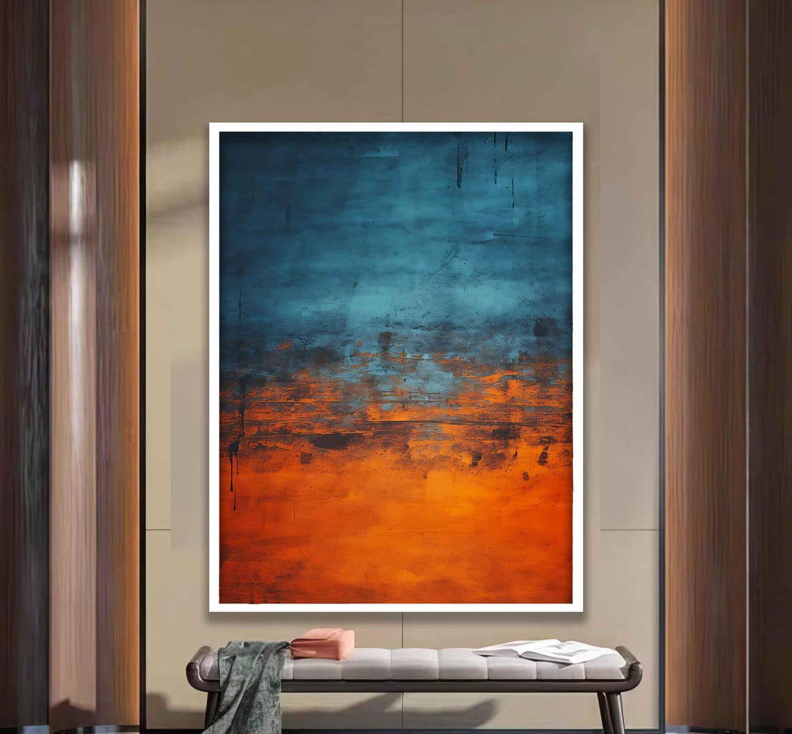 Mark Rothko Style Blue Orange Abstract Minimalist Painting Wall Art - Image 2