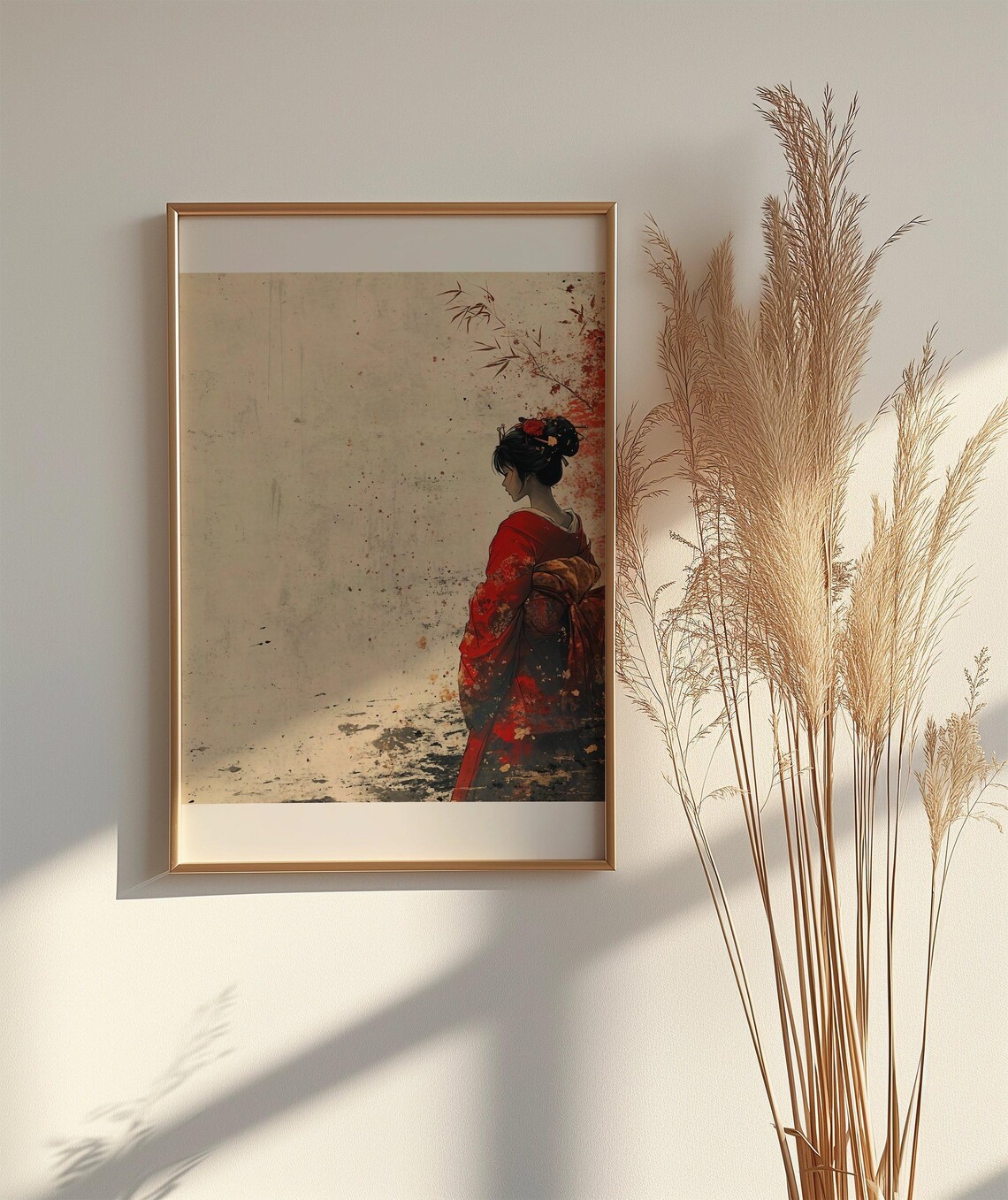 Japanese Geisha Wall Art Vintage Japanese Woman Poster Asian Culture Wall Dcor Artistic Japanese Print Red Kimono Artwork - Image 2