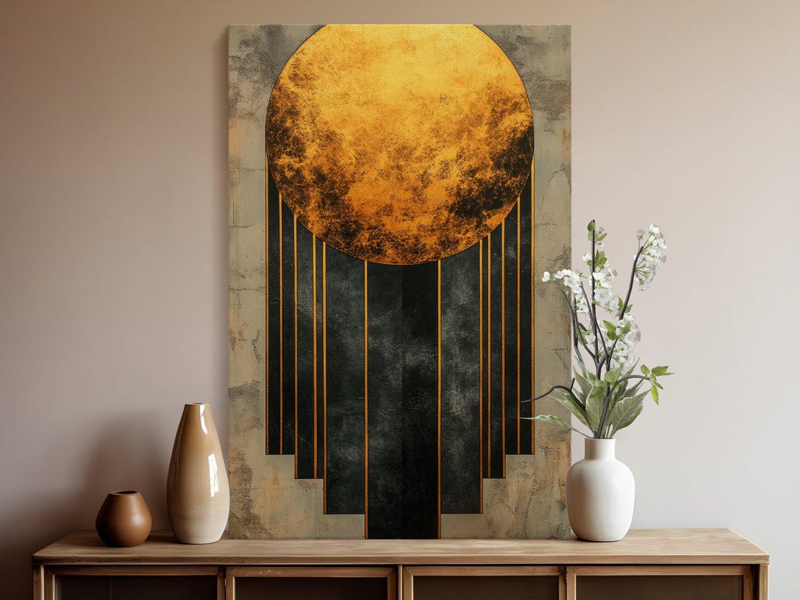 Radiant Art Deco Gold Sun Disc With Black Geometric Rays Poster - Image 5