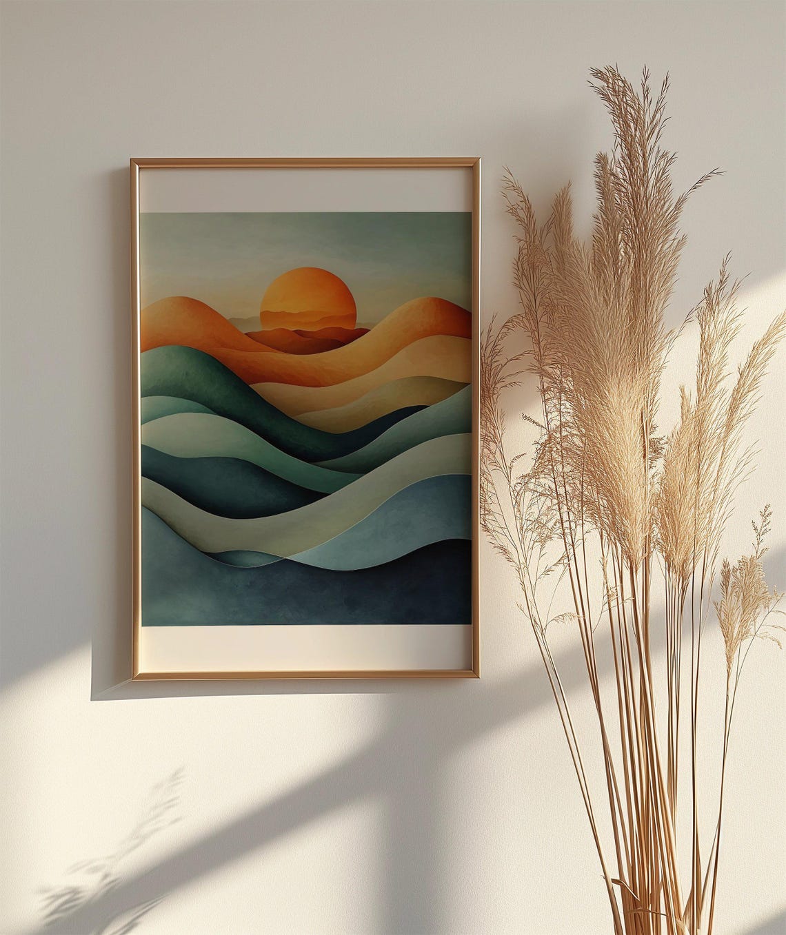 Abstract Sunset Waves in Teal and Orange Boho Landscape Poster - Image 2