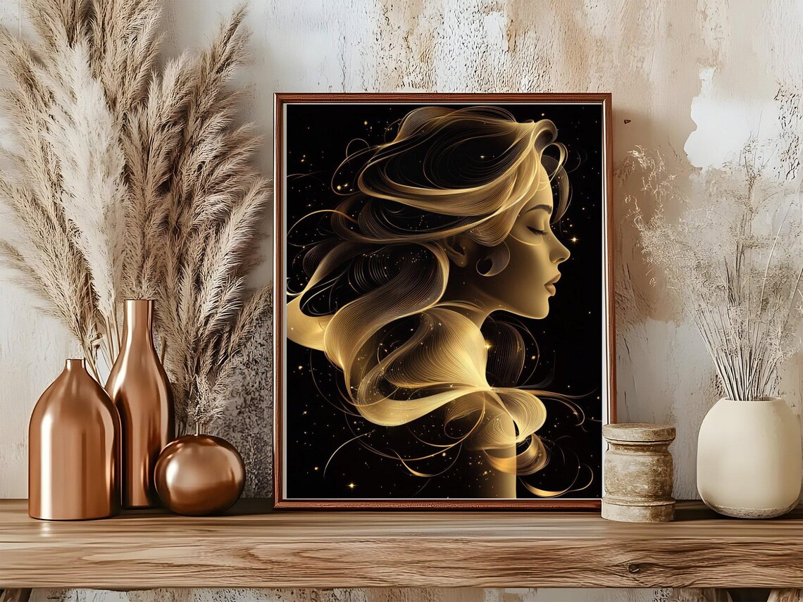 Golden Hair Woman Portrait Poster Black Background Elegant Art - Image 5