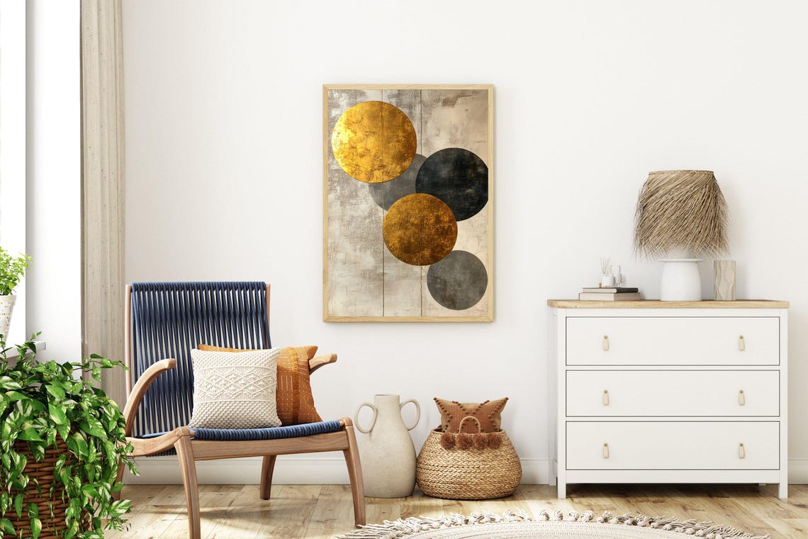 Modern Abstract Wall Art Geometric Circles Print Gold And Black Wall Dcor Minimalist Art Large Wall Art Contemporary Print Home Dcor - Image 3