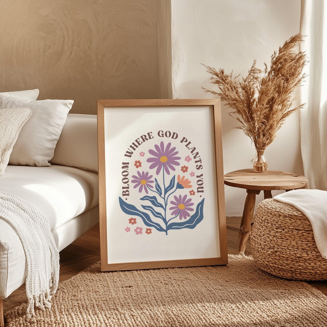 Bloom Where God Plants You Floral Circle Inspirational Quote Poster - Image 4