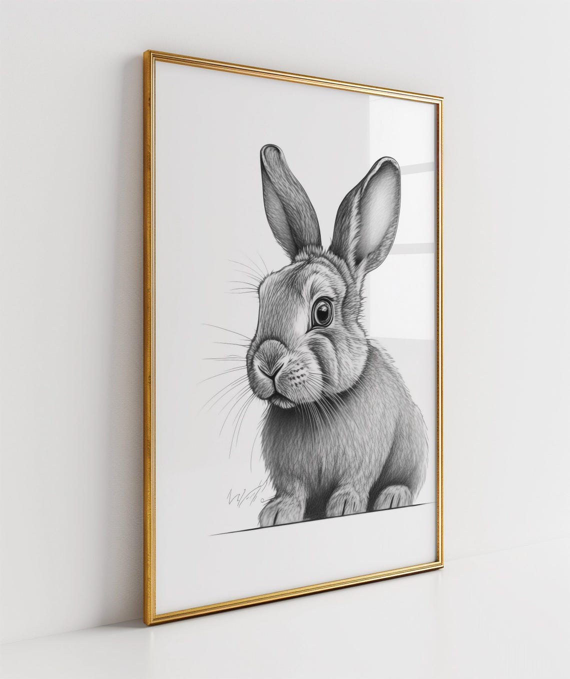 Realistic Rabbit Pencil Sketch Black and White Cute Animal Poster - Image 3