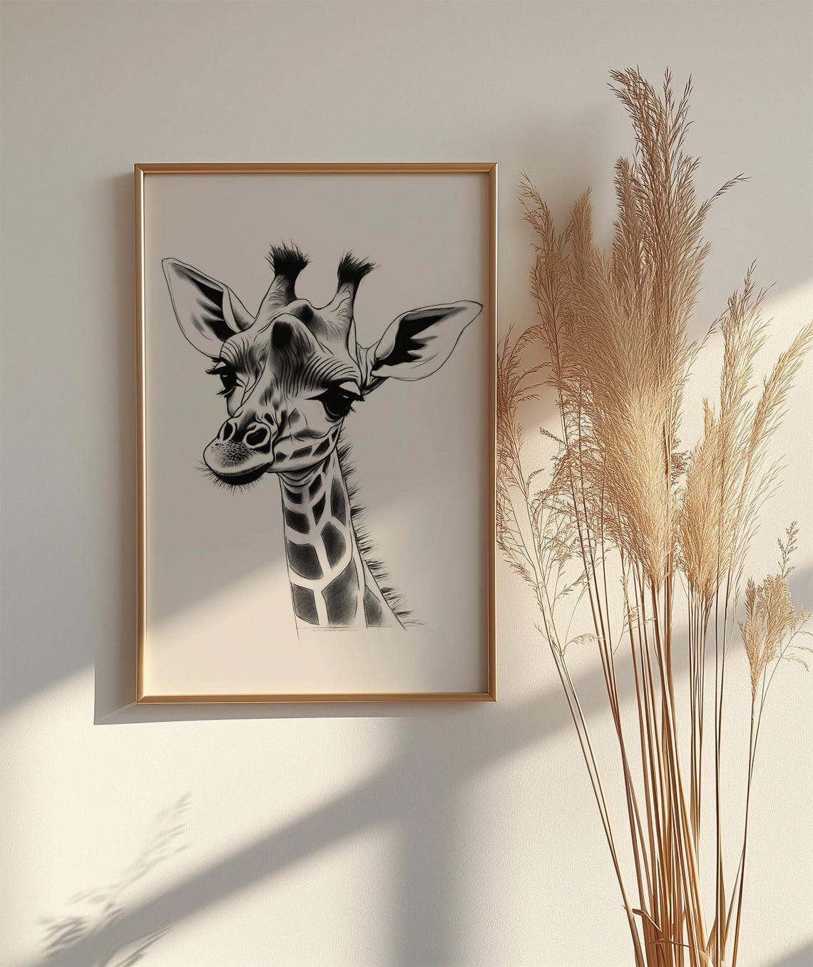 Giraffe Head Portrait Black and White Safari Animal Art Poster - Image 2