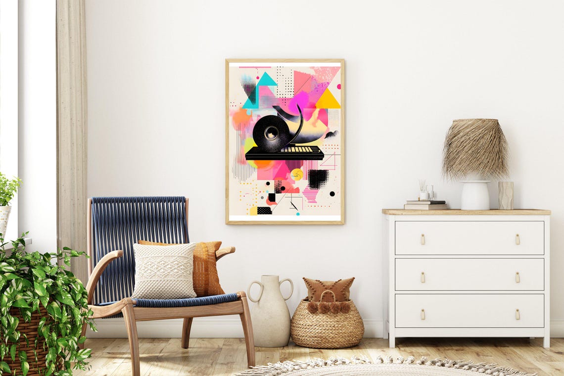 Geometric Vinyl Record Player Abstract Colorful Modern Music Poster - Image 3