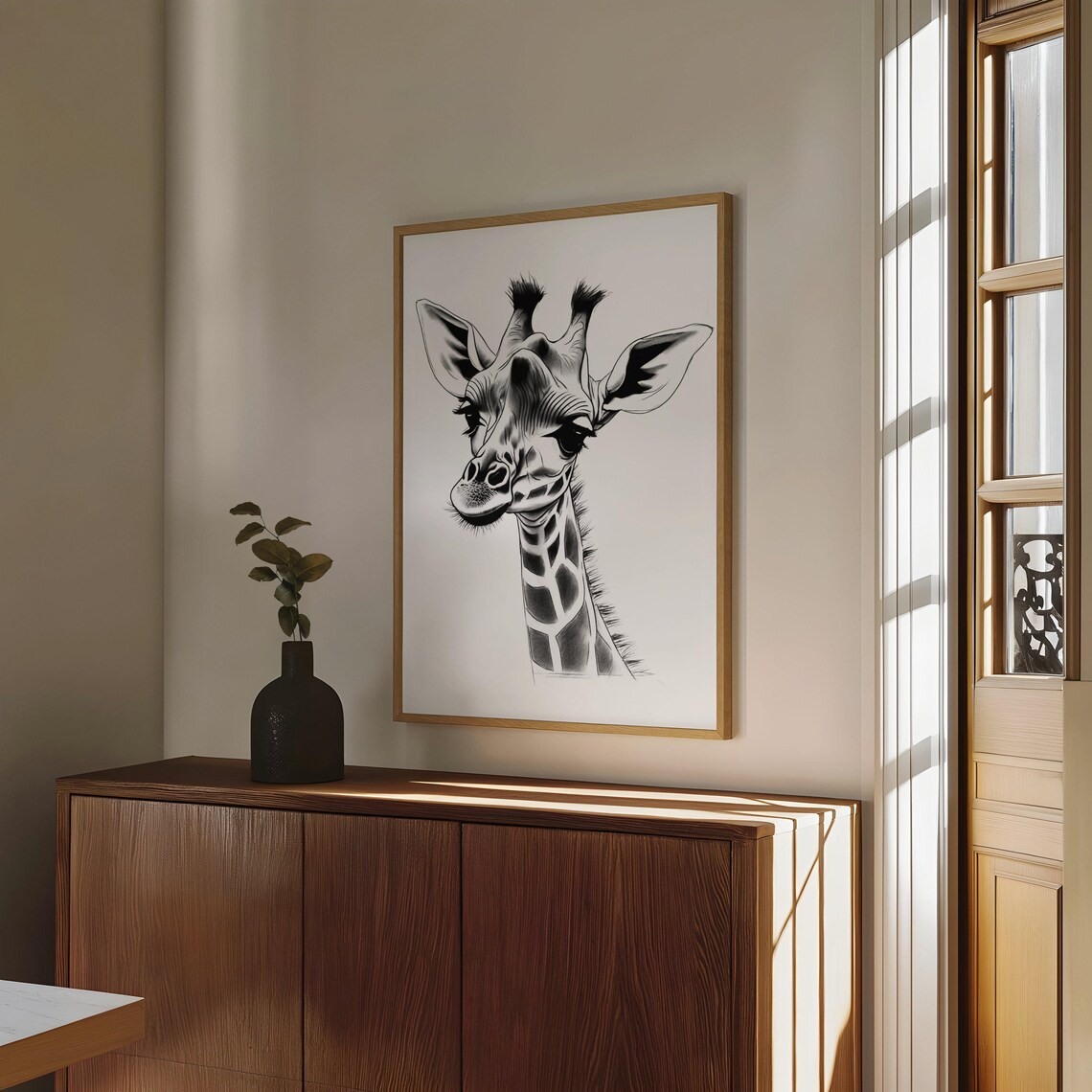 Giraffe Head Portrait Black and White Safari Animal Art Poster - Image 4