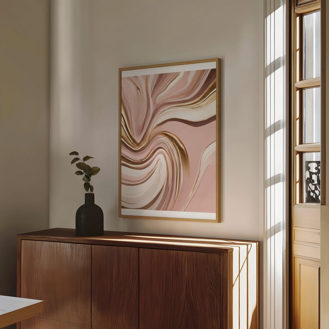 Blush Pink and Gold Marble Swirl Abstract Poster With Fluid Motion - Image 4
