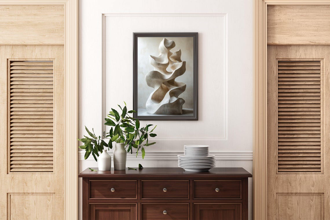 Minimalist Beige Abstract Sculpture Poster With Soft Flowing Curves - Image 2