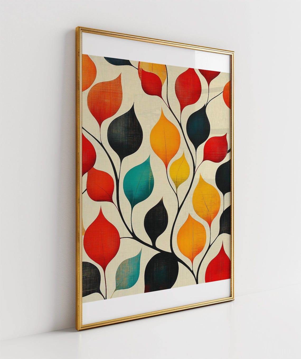 Mid Century Modern Autumn Leaves Graphic Pattern Artwork Print - Image 3