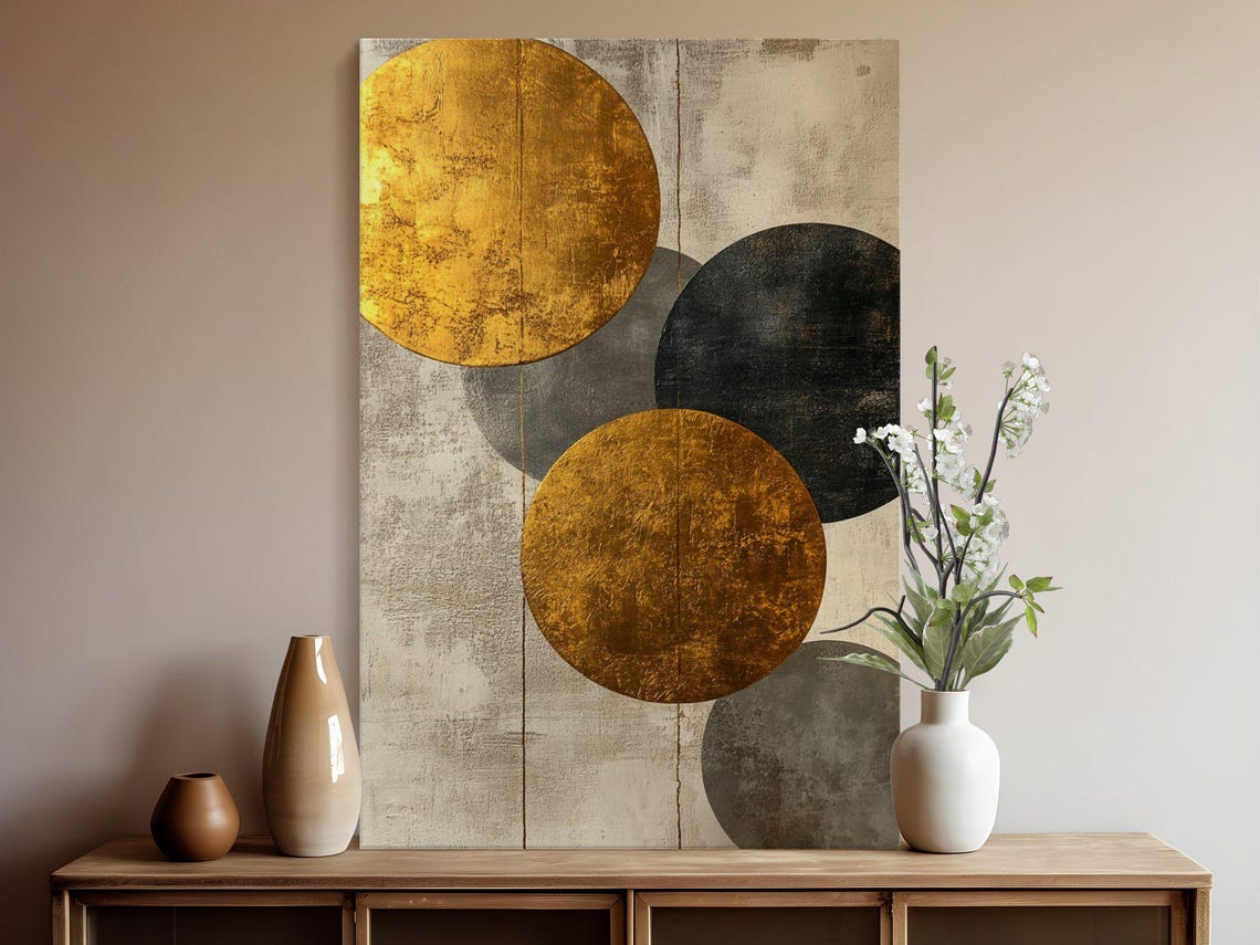 Modern Abstract Wall Art Geometric Circles Print Gold And Black Wall Dcor Minimalist Art Large Wall Art Contemporary Print Home Dcor - Image 5