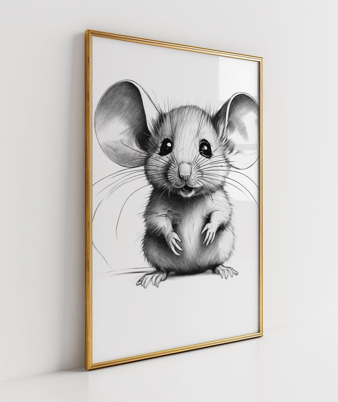 Cute Baby Mouse Pencil Sketch Nursery Kids Room Animal Poster - Image 3
