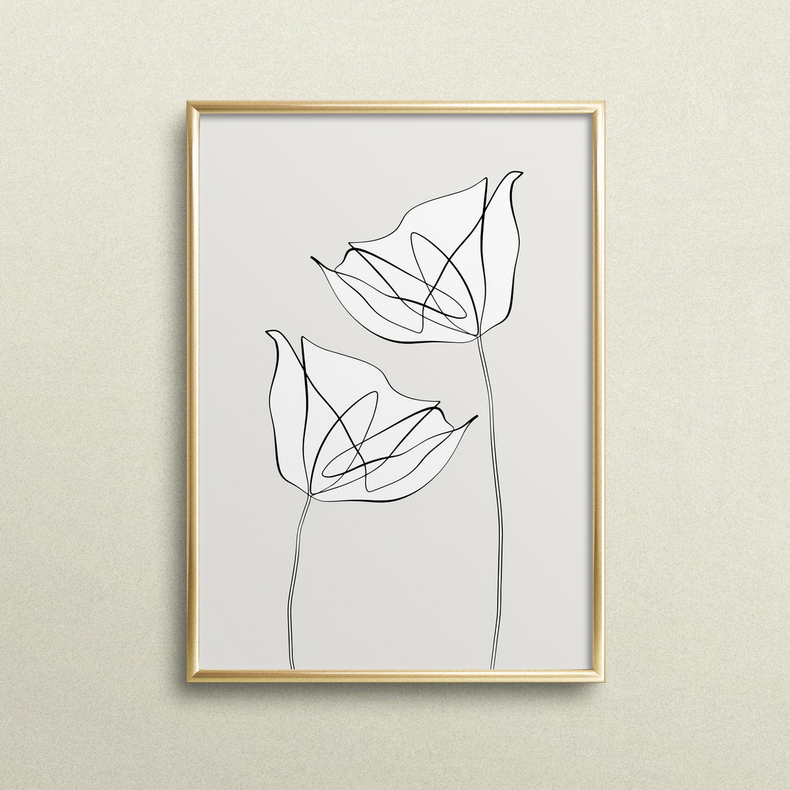 Two Line Art Flowers Minimalist Black and White Botanical Poster