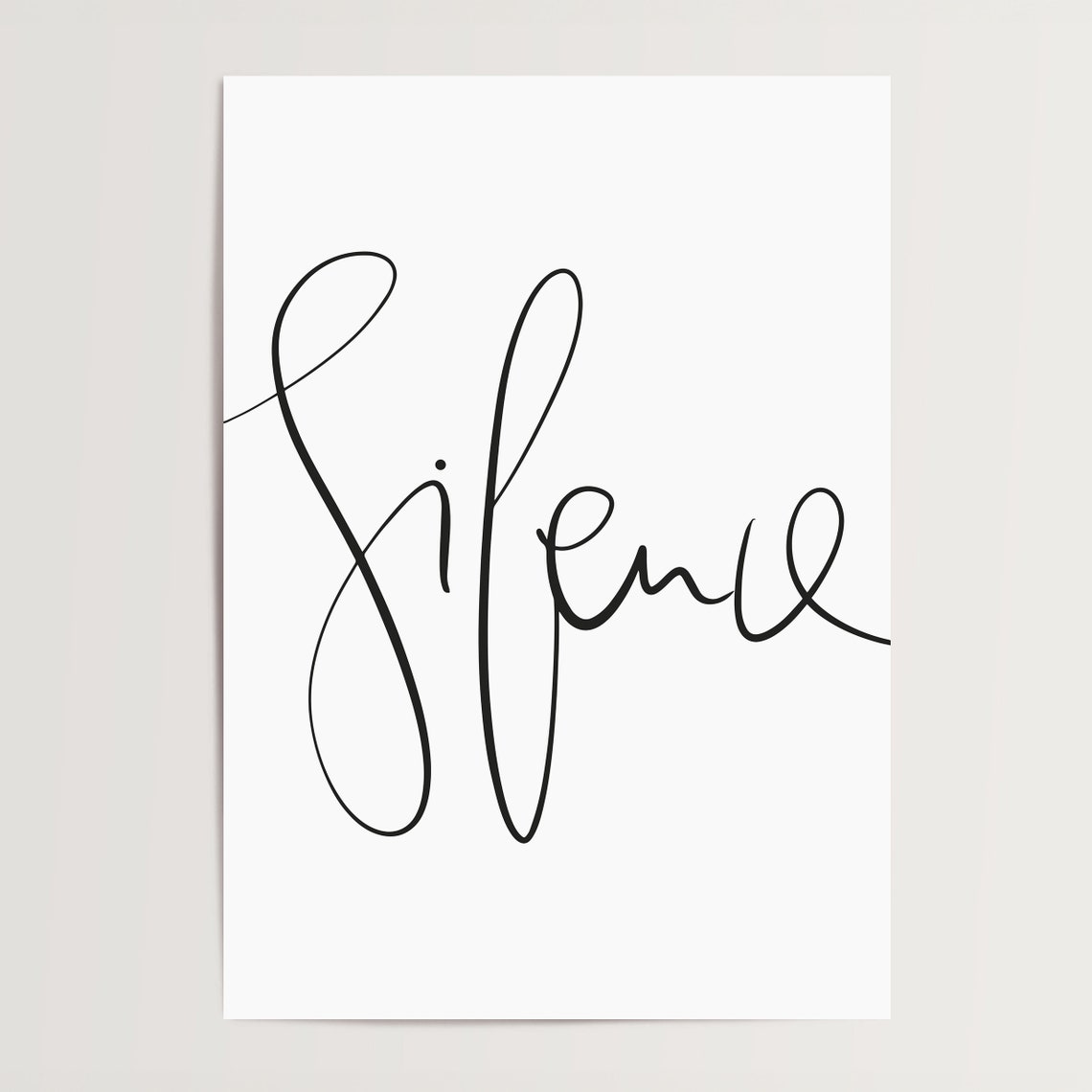 Silence Elegant Script Minimalist Black White Calligraphy Poster - Image 4
