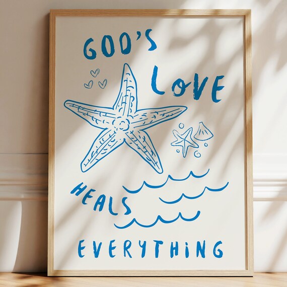 Coastal Christian Print Beachy Bible Verse Wall Art