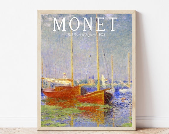 Claude Monet Red Boats At Argenteuil Print Art Coastal Painting Decor Wall Prints