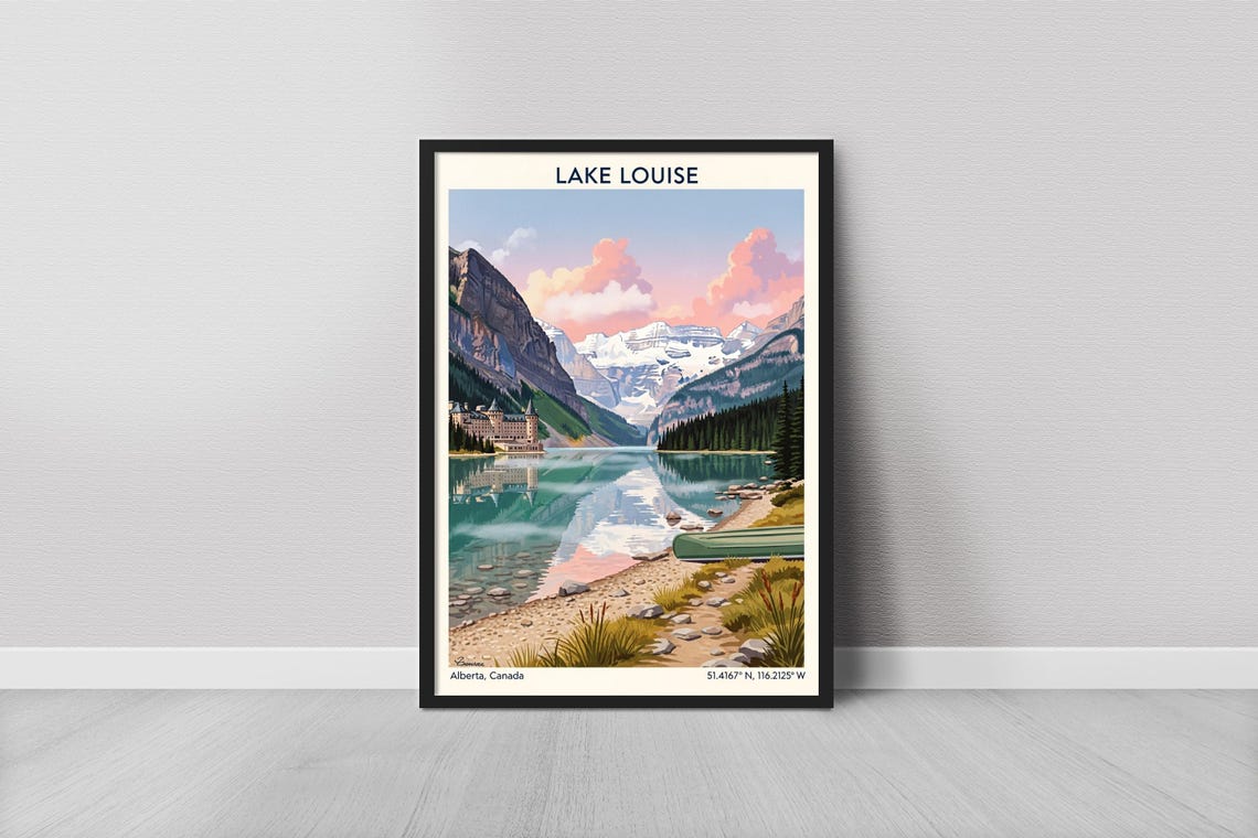 Lake Louise Alberta Canada Turquoise Lake Glacier Hotel Travel Poster