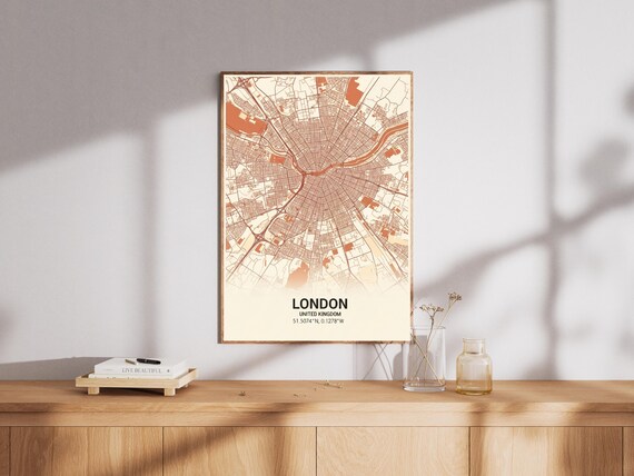 Minimalist London Map Art Print Brown Beige Urban Decor