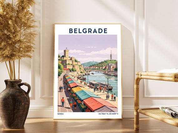 Belgrade Cityscape Art Print Vintage Serbia Travel Poster