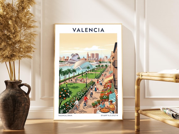 Valencia Spain City of Arts Market Paella Oranges Travel Poster
