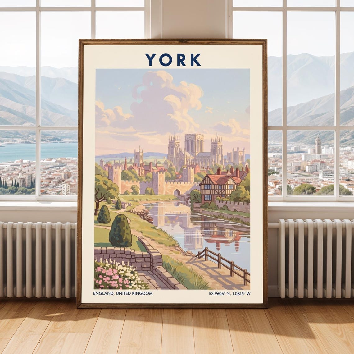 York England Cathedral River Vintage Travel Landscape Poster