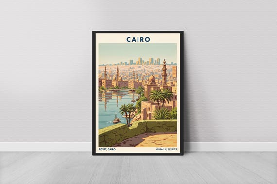 Cairo Skyline With Nile Travel Poster Art Print Wall