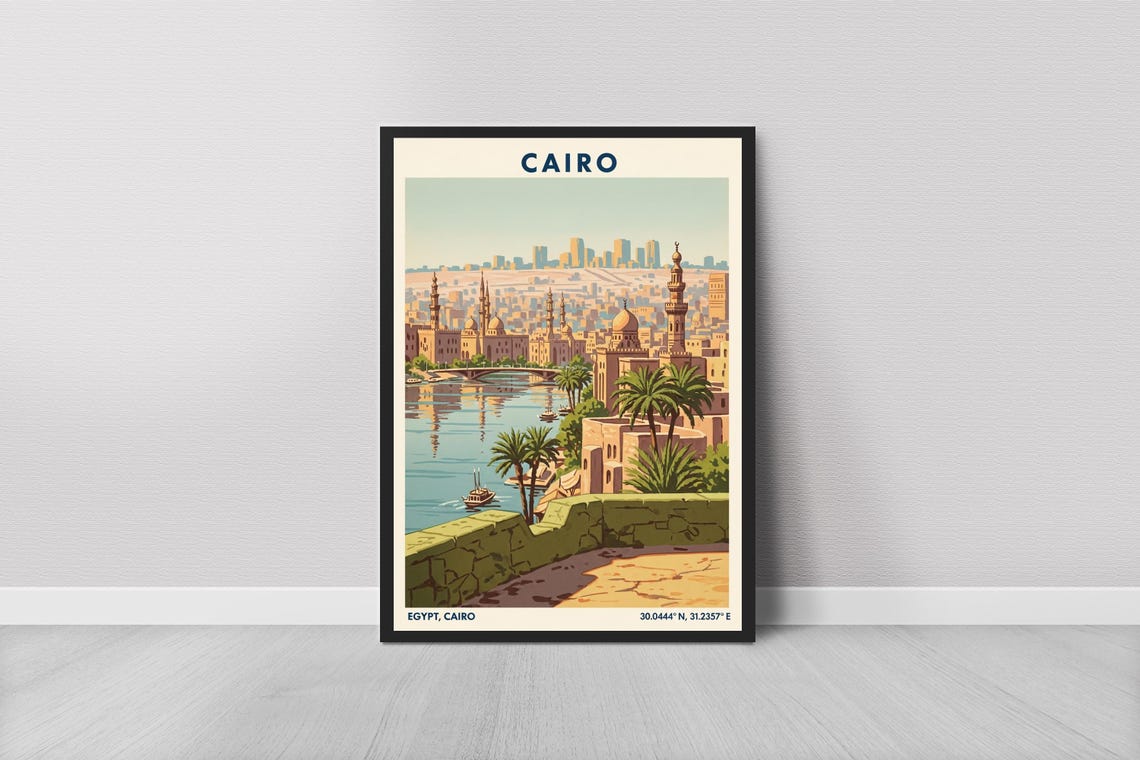 Cairo Skyline With Nile Travel Poster Art Print Wall