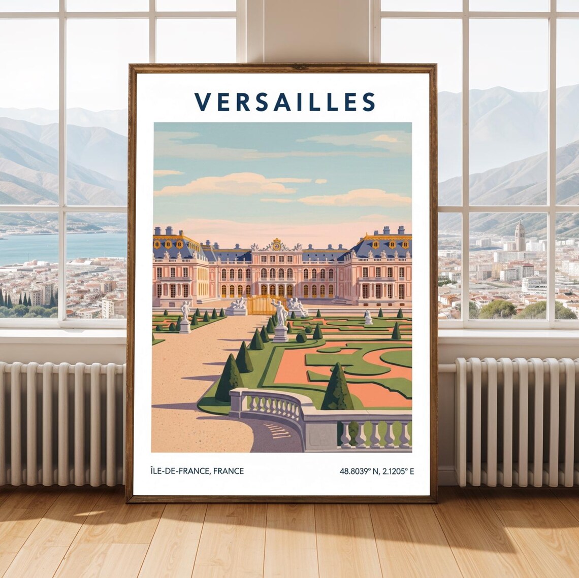 Versailles Palace Gardens France Vintage Travel Illustration Poster