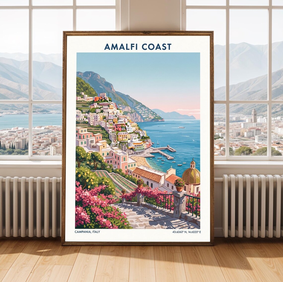 Amalfi Coast Italy Campania Colorful Seaside Village Travel Poster