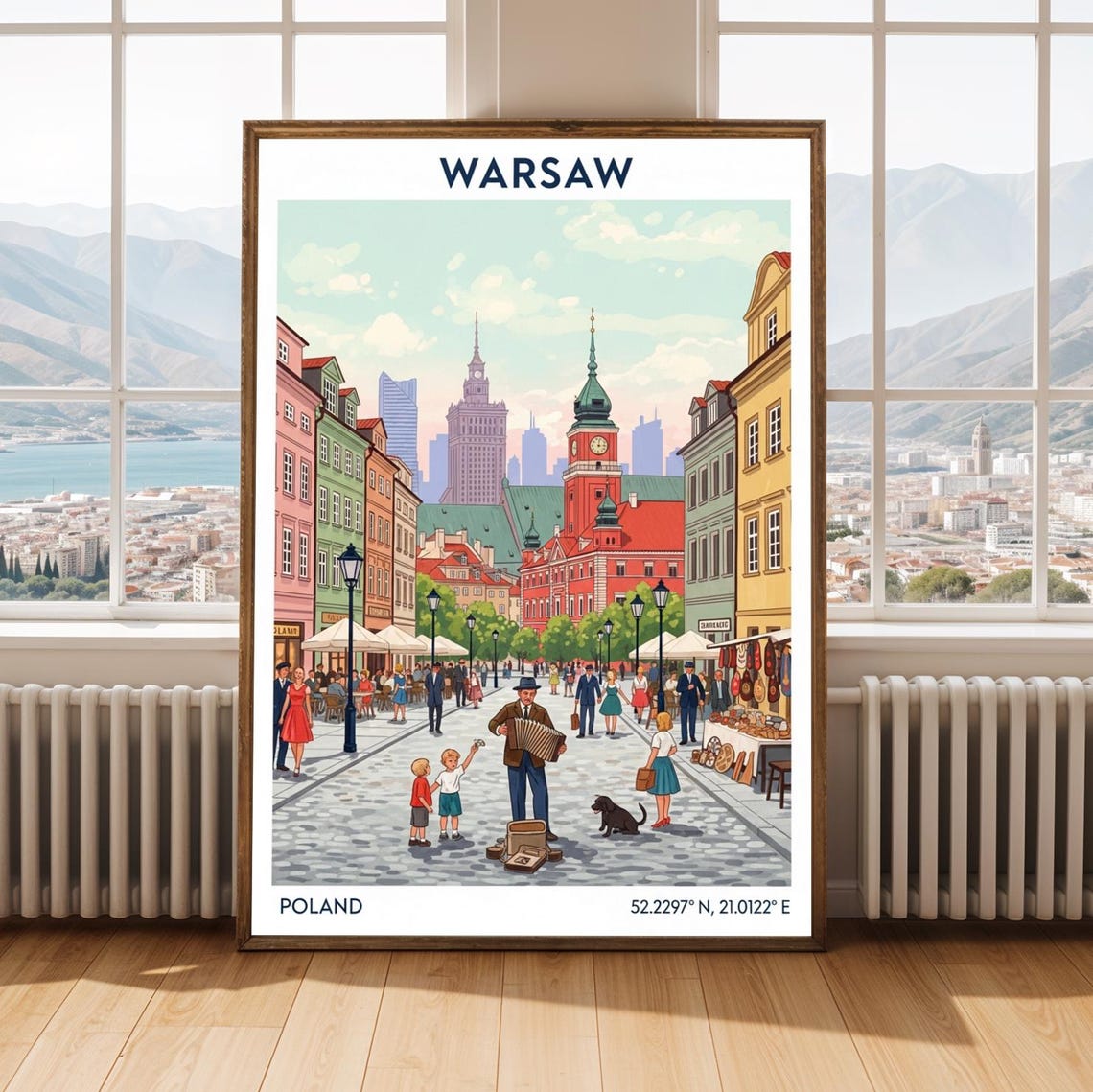 Warsaw Poland Vintage Travel Poster Old Town Square Accordion Music