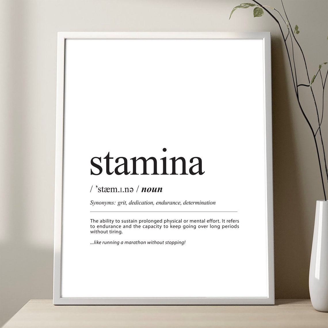 Stamina Definition Minimalist Dictionary Style Motivation Gift Poster