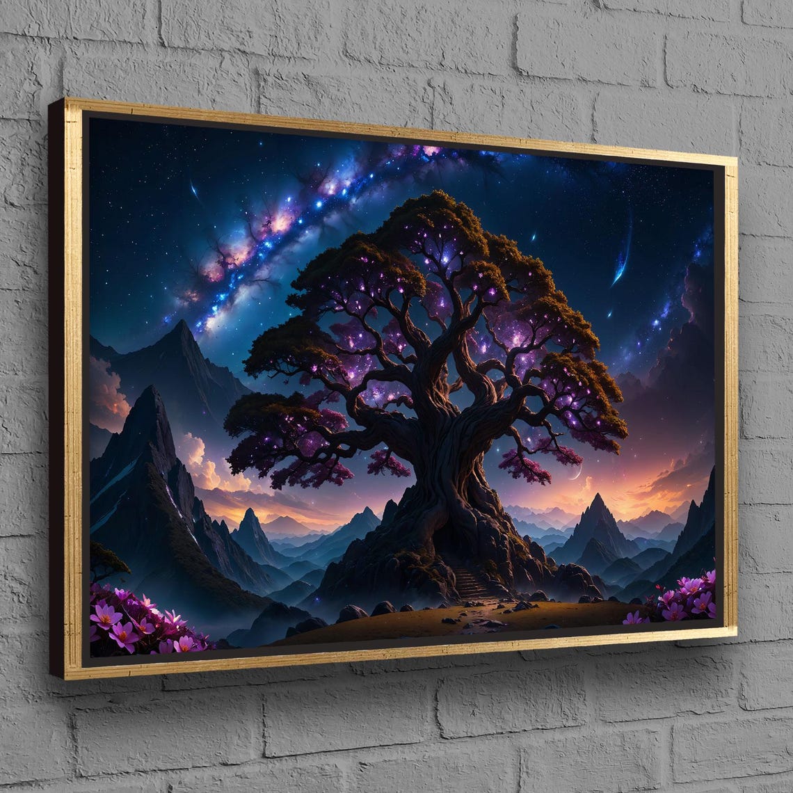 Tree of Life Under Galaxy Starry Night Cosmic Fantasy Poster