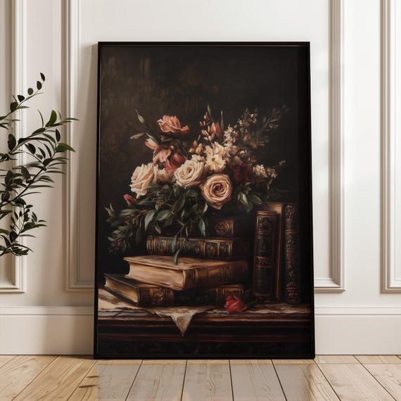 Dark Academia Book and Flower Vintage Poster